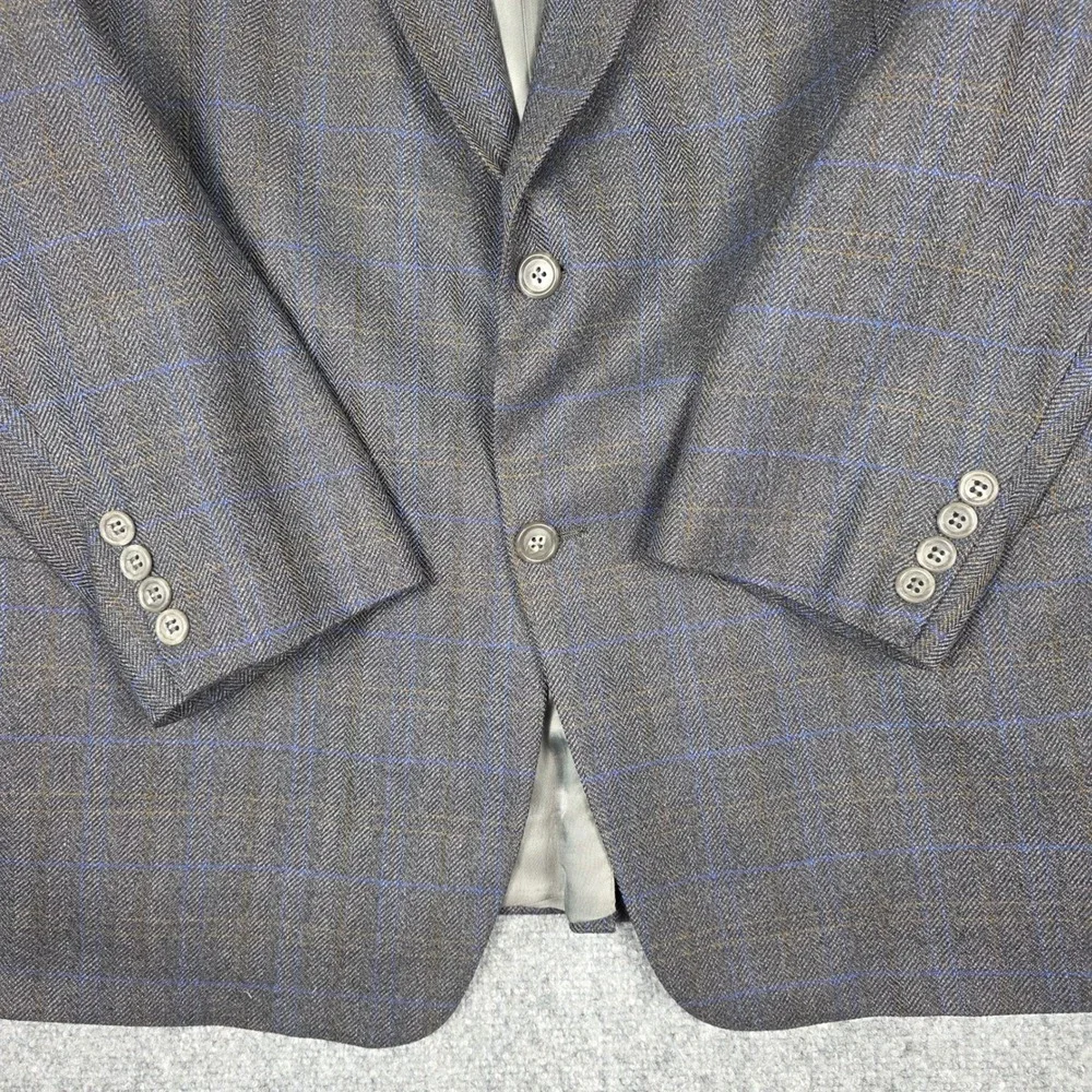 Hart Schaffner Marx Wool‎ Blazer Men 42PT Gray Herringbone Tweed Windowpane USA